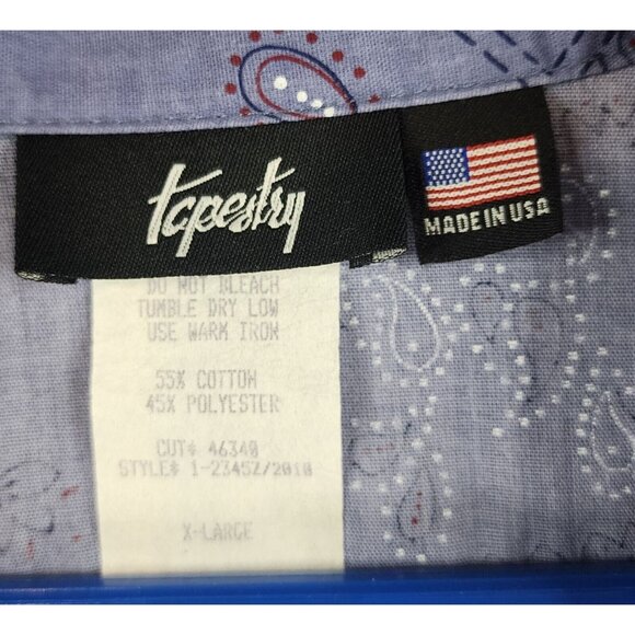Tapestry Shirt Womens Extra Large Blue Bandana Vintage Button Up Long Sleeve USA - Picture 3 of 12